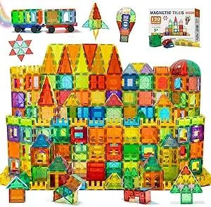 EchoPlan Magnetic Tiles, 130PCS Magnetic Blocks with 2 Cars, Magnet Tiles 3D Clear Building Blocks Set, STEM Sensory Educational Toys Gift for Toddlers Kids Boys 3 4 5 6 7 8 9+ Year Old