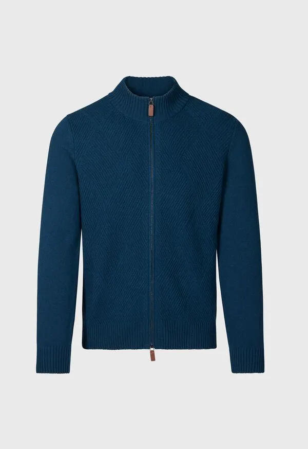 Wool and Cashmere Zip Jacquard Cardigan