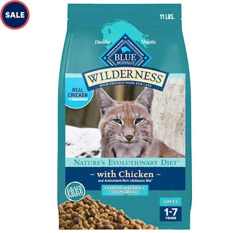 Blue Buffalo Wilderness Indoor Hairball Control High-Protein, Grain-Free Natural Chicken Dry Food for Adult Cats, 11 lbs.