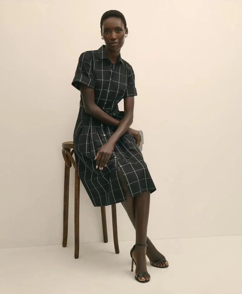 Supima ® Cotton Belted Windowpane Shirt Dress