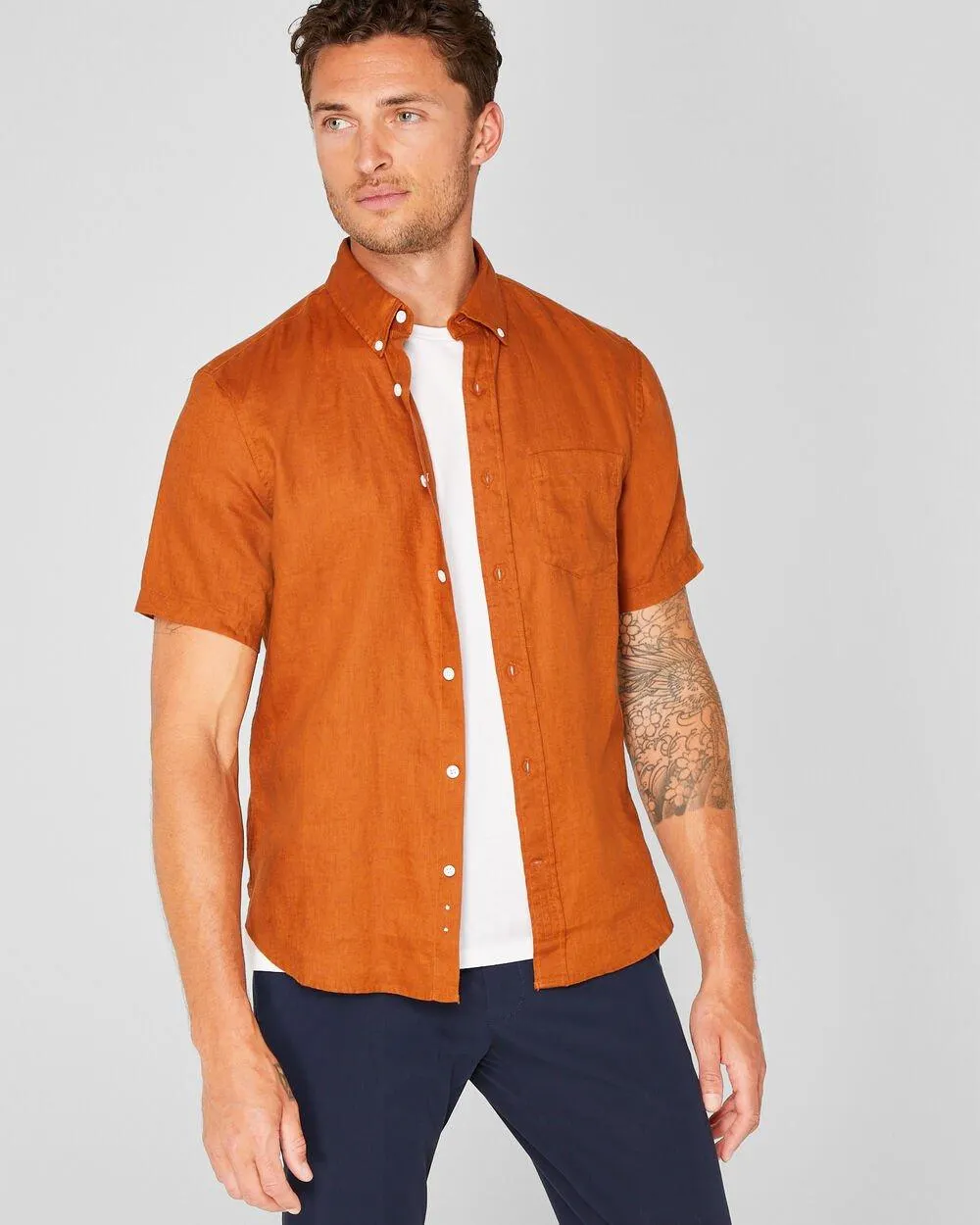 Short Sleeve Slim Linen Shirt