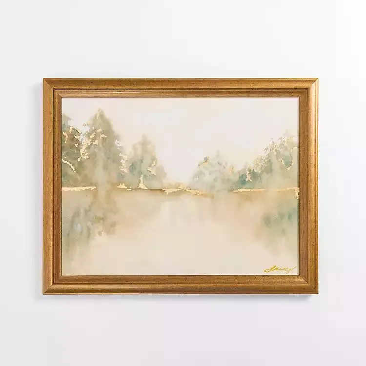Golden Watercolor Treeline Framed Canvas Art Print
