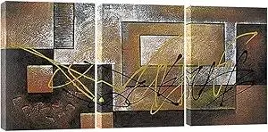 Pyradecor Modern 3 Piece Canvas Prints Abstract Brown Landscapes Pictures Paintings on Canvas Wall Art Work for Living Room Bedroom Kitchen Home Decorations