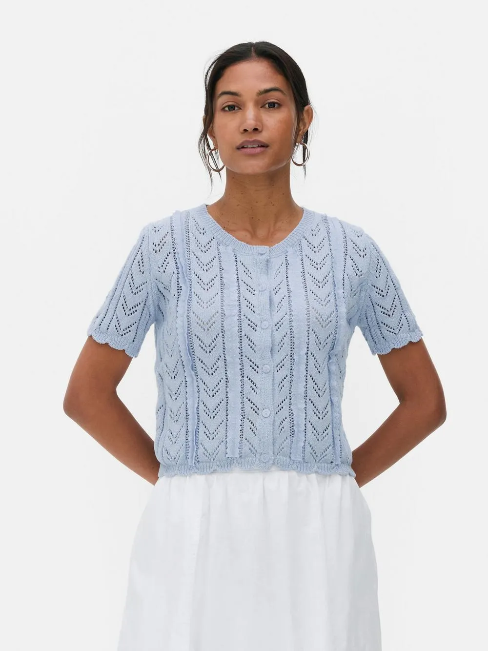 Kurzärmeliger Pointelle-Cardigan