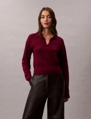 Merino Wool Blend Relaxed Polo Sweater