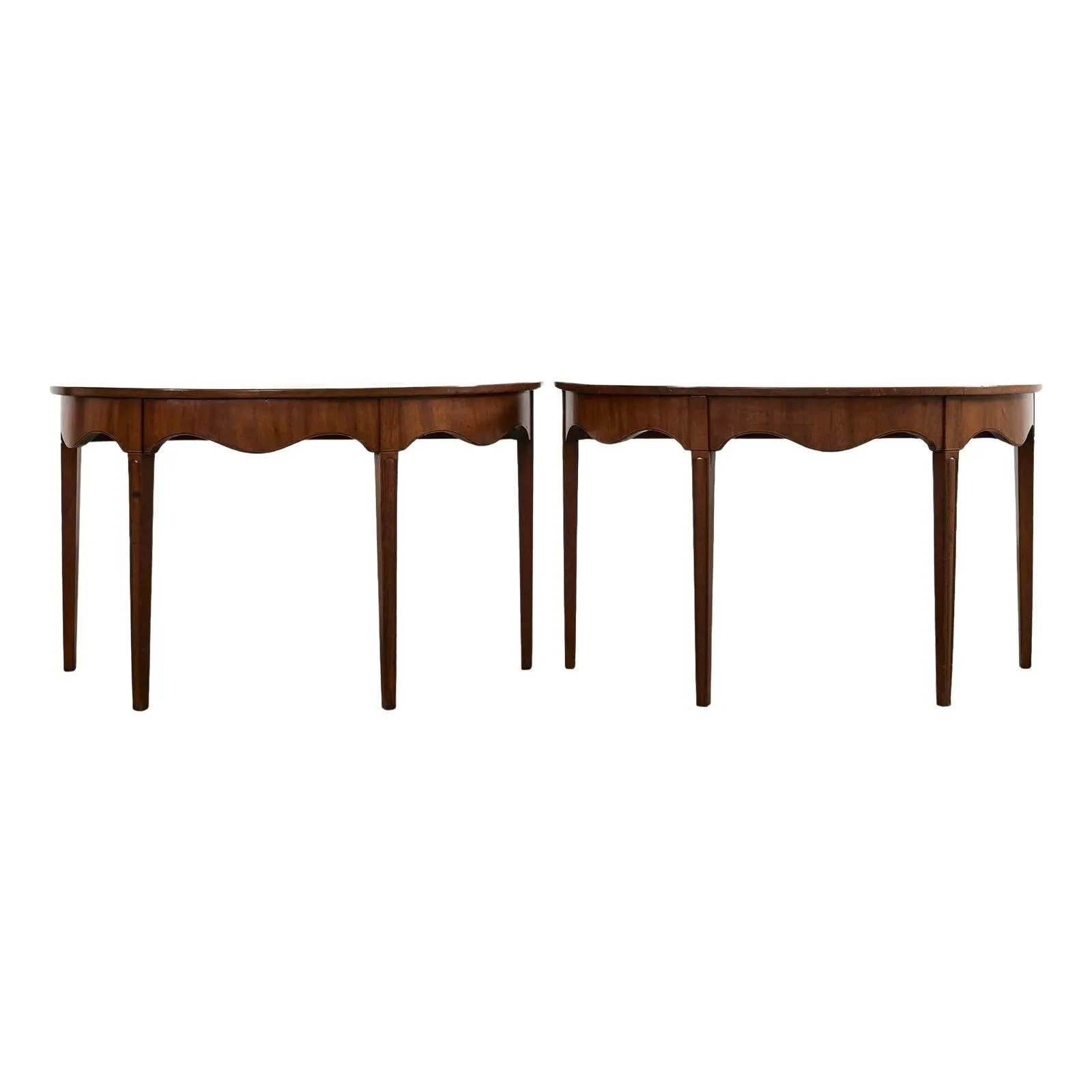 19th Century Pair of George III Mahogany Demilune Console Tables