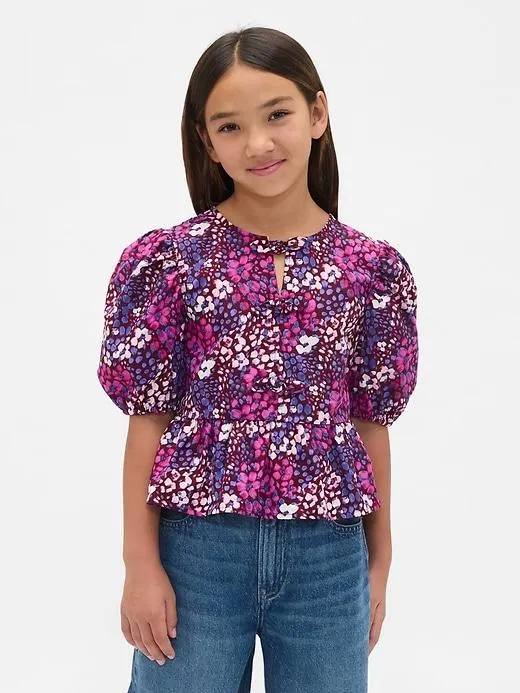 Kids Puff-Sleeve Peplum Top
