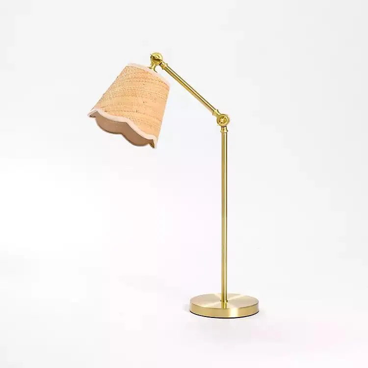 Gold Task Lamp with Woven Scalloped Shade
