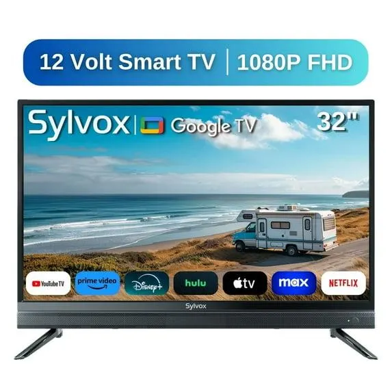 SYLVOX 32 inch RV TV, 1080P Google Smart TV with ATSC Tuner, Support Download APPs, Voice Remote, WiFi, Bluetooth, AC/DC Powered, 12 Volt TV for RV Camper, Motorhome, Boat and Home (Vehicle Series)