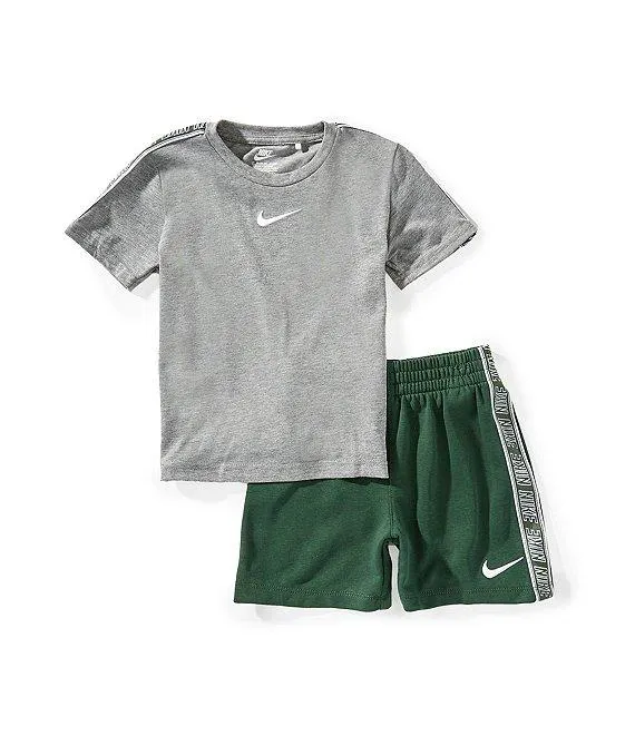 Little Boys Short Sleeve Poly Pack Knit Swoosh T-Shirt & Shorts 2-Piece Set