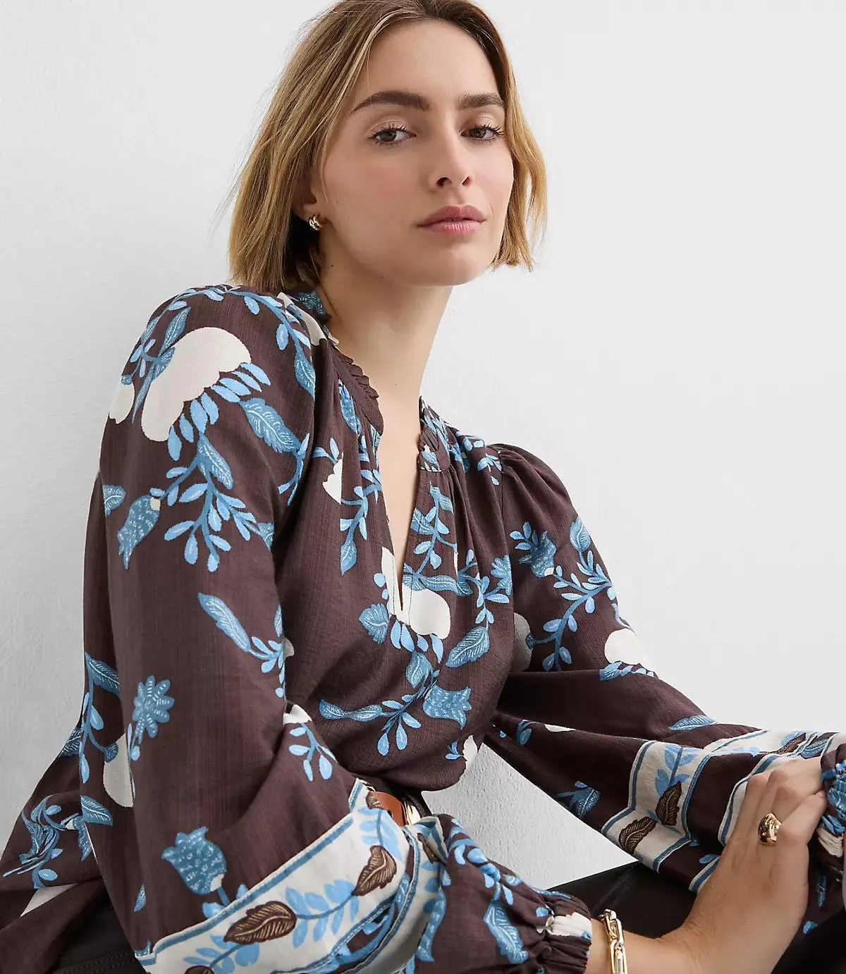 Garden Ruffle Split Neck Blouse