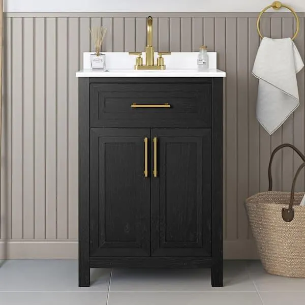 Beaufort 24 in. Single Sink Black Bath Vanity with White Engineered Stone Top (Assembled)