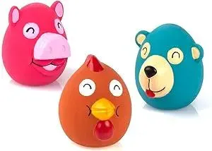 CHIWAVA 3 Pack 2.6 Inch Squeak Latex Dog Toy Animals Cute Face Interactive Play for Small Dogs Assorted Color