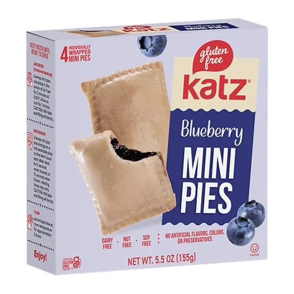 Katz Gluten Free Blueberry Mini Pies | Dairy Free, Nut Free, Soy Free, Gluten Free | Kosher (1 Pack of 4 Mini Pies, 5.5 Ounce)