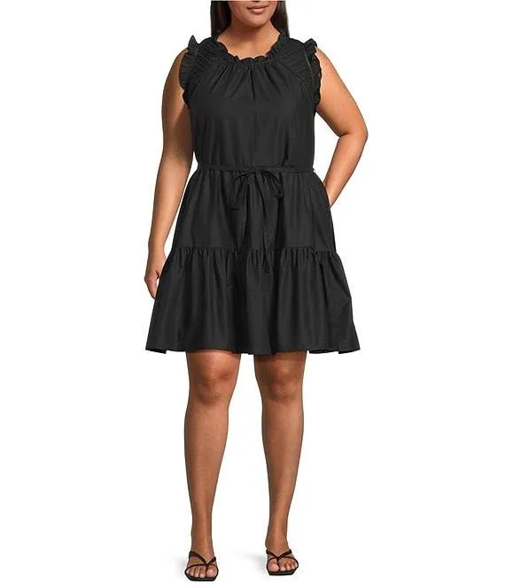 Plus Size Ruffle Ladder Lace Baby Doll Mini Dress