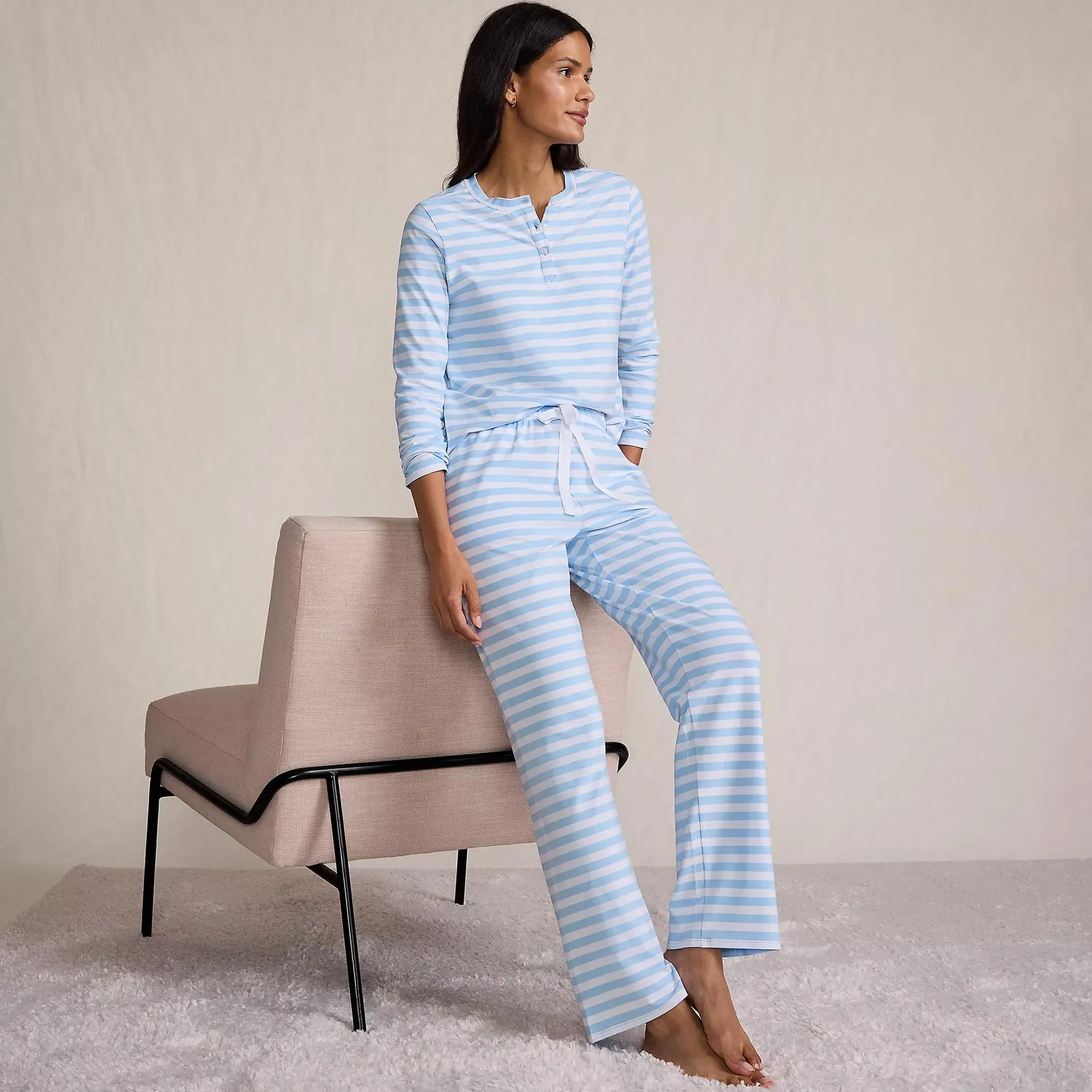 Women's Knit 2 Piece Pajama Set - Long Sleeve Top and Pants