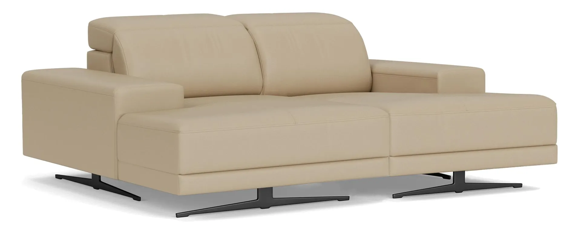 Gio 2pc Double Chaise in Nikola Stone Leather with Black Legs