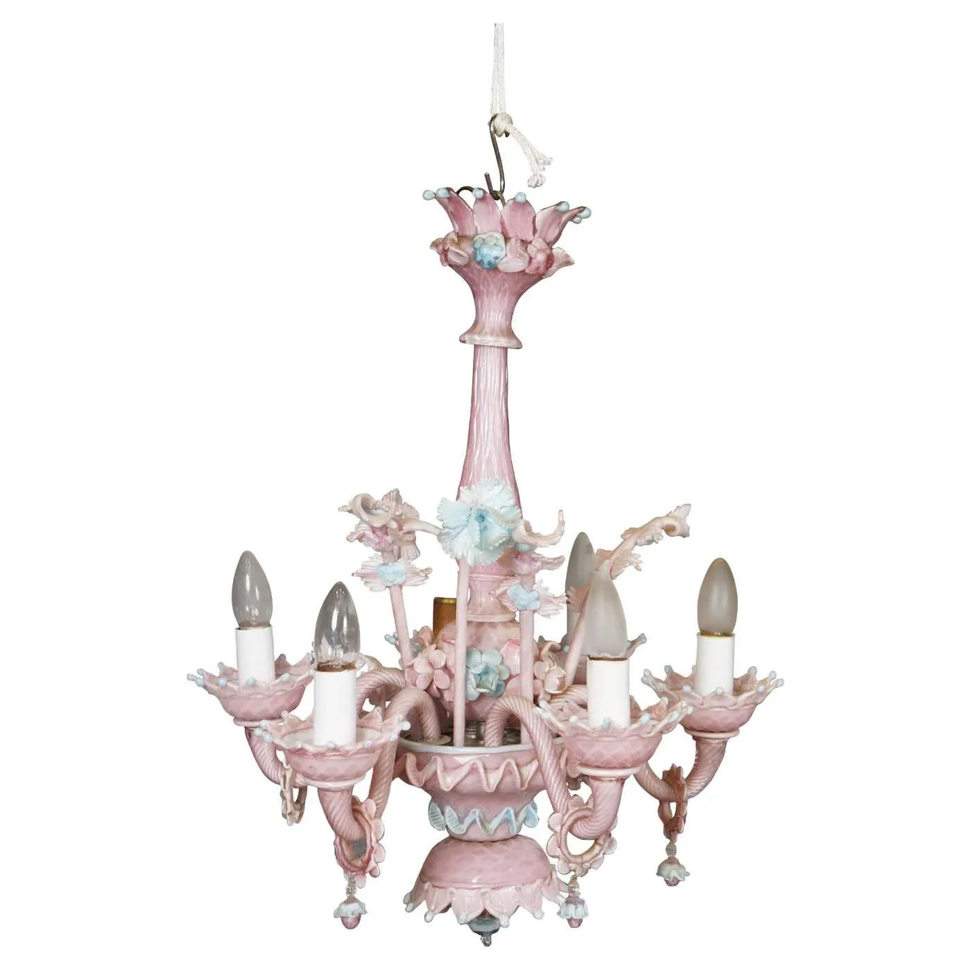 Vintage Italian Murano Pink Venetian Floral Glass Chandelier Pendant Light 23"
