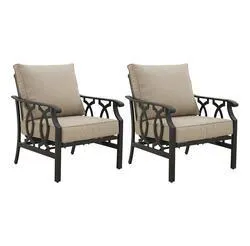 Backyard Creations® Delancey Black Deep Seating Rocking Patio Chair Set with Beige Cushions - 2 Pack