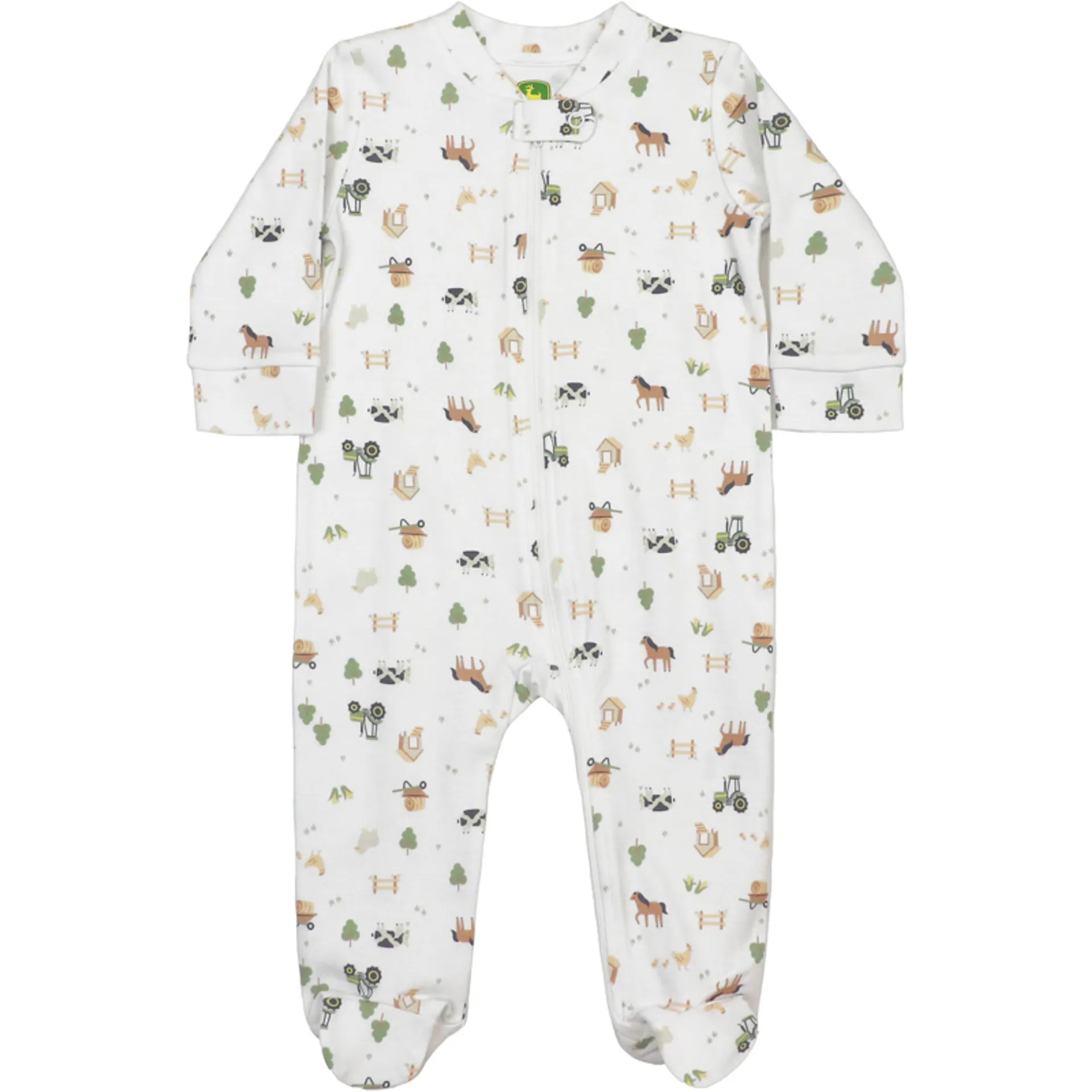 John Deere Boys Infant White Farmland Footie Pajamas