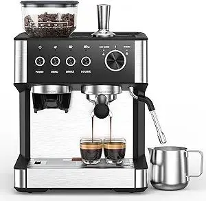 Espresso Machine with Grinder, 20 Bar Expresso Coffee Machines with Milk Frother Steam Wand, Professional Espresso Maker with Removable Water Tank, Cappuccino & Latte Machine for Home