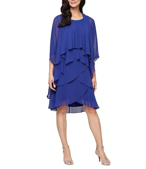 Emebllished Tiered Chiffon Jacket Dress