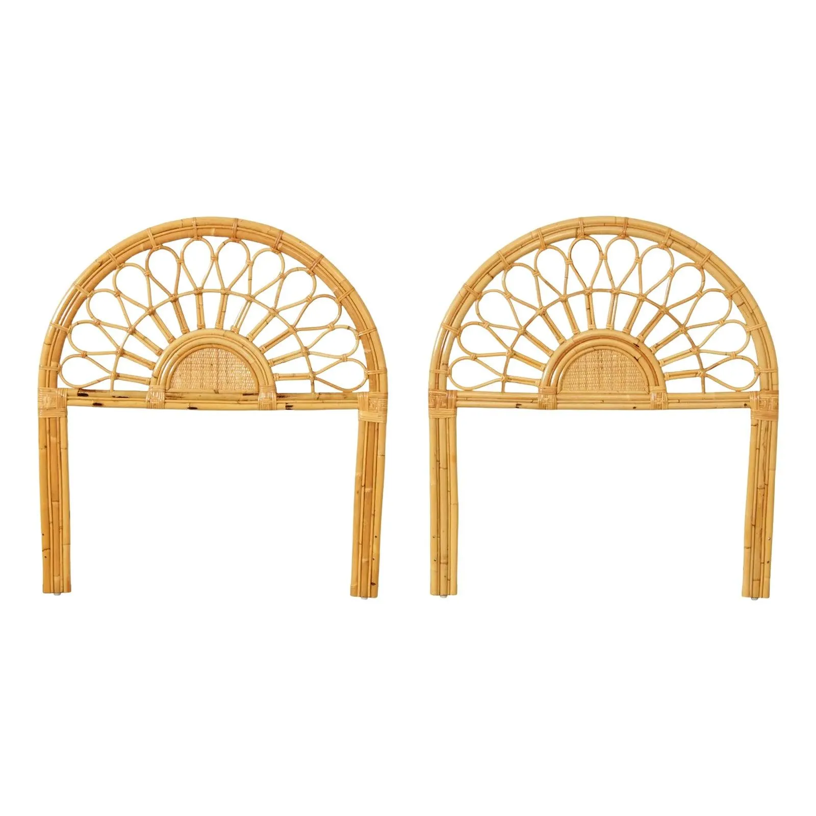 Boho Coastal Style Vintage Pair of Bamboo and Rattan Twin Headboards