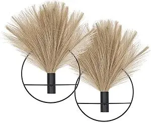Pretty Jolly Boho Wall Decor, Wall-Mounted Metal Art, Hanging Artificial Pampas Display, Living Room, Bedroom, Bathroom, Diningroom, Fake Faux Plant 2 Pack Black Brown