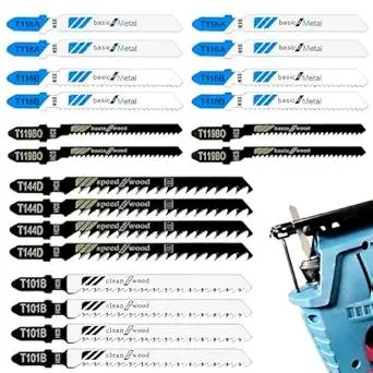 20 Pcs T Shank Jigsaw Blades, Jig Saw Blade Set, Multi-Purpose Jig Saw Blades for Wood, Pruning Plastic Metal Cutting Made with HCS/HSS, Jigsaw Blade, for Most Jig Saw Models
