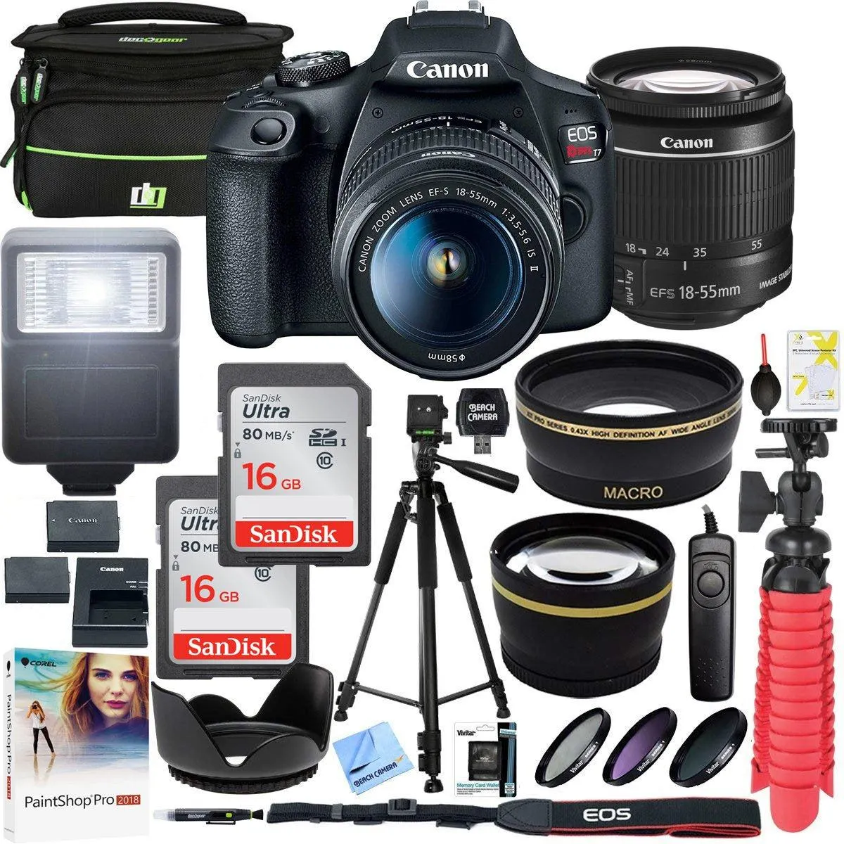 Canon T7 EOS Rebel DSLR Camera EF-S 18-55mm f/3.5-5.6 IS II Lens 16GB Memory x2 Bundle