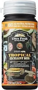 Ultra Fresh Tropical Fish Food, Wild Sword Prawn, Natural Color Enhancement, Slow Sinking Pellet for Discus, Angelfish, Medium Sized Cichlids and Fish, Tropical Excellent Bits 1.87 oz