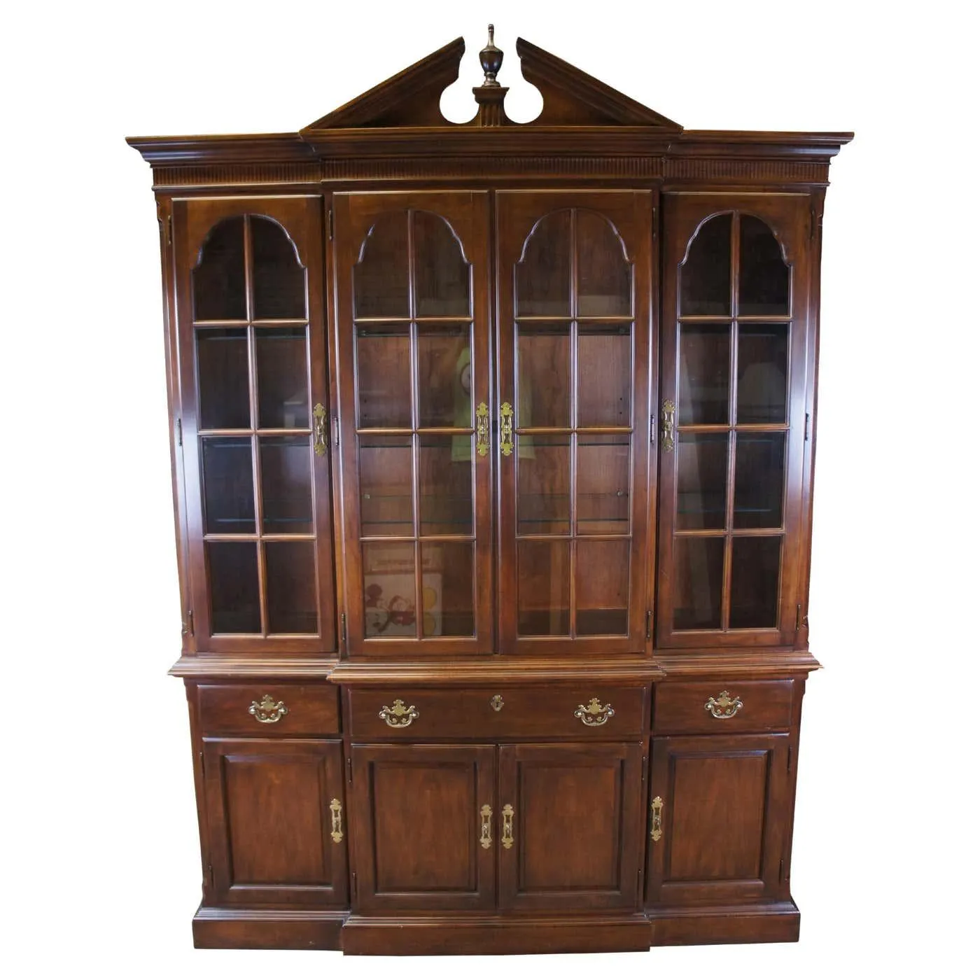 Drexel Heritage Federal Style American Cherry Breakfront China Display Cabinet