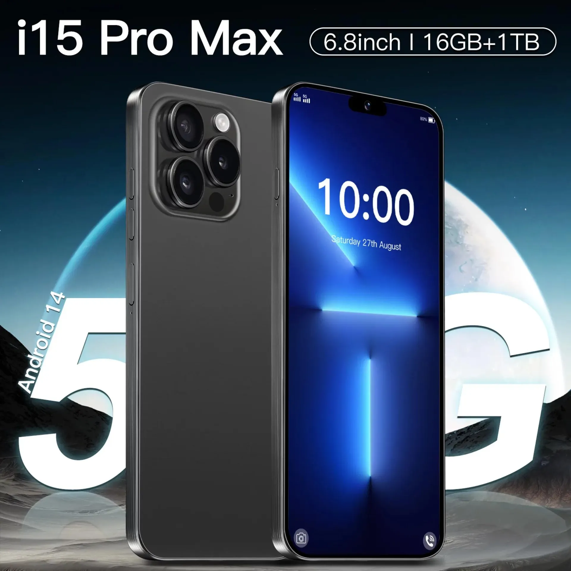 Teléfono móvil original de marca 2025 HOT de 6.8 pulgadas, nuevo i15 ProMax, pantalla completa, 4G, 5G, 6800 mAh, versión global