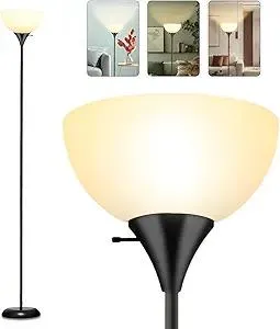 Standing Lamp, Led Floor Lamps for Living Room, Drop-Resistant White Lampshade, Rotary Switch, Industrial Metal Tall Lamp for Living Room Bedroom Study Office Kid’s Room