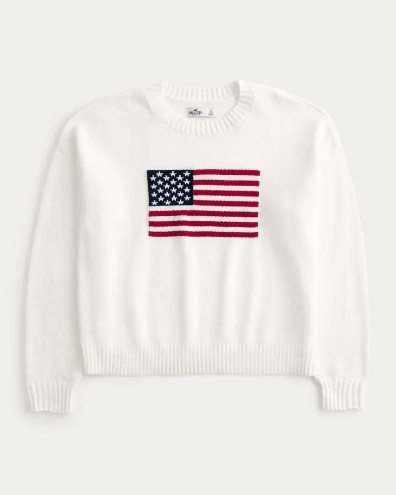 American Flag Graphic Crew Sweater