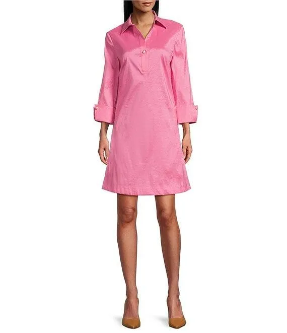Thea Taffeta 3/4 Sleeve Point Collar Dress