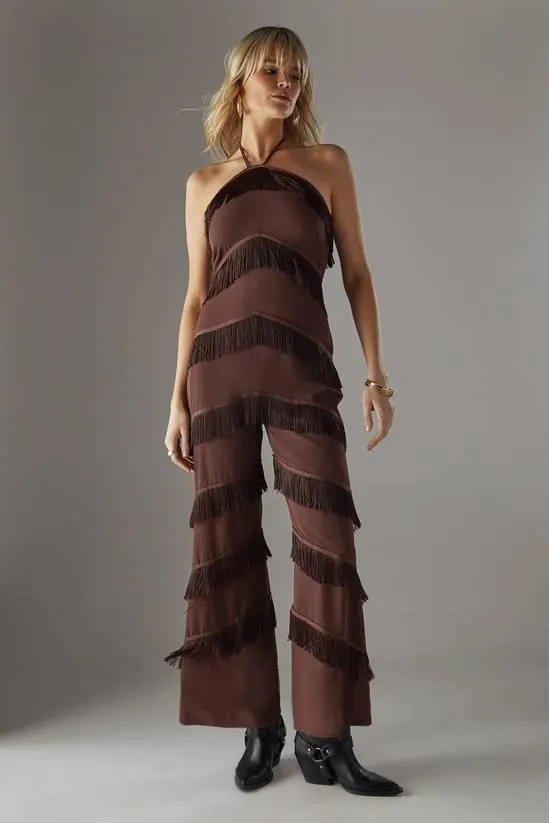 Premium Fringe Halter Jumpsuit