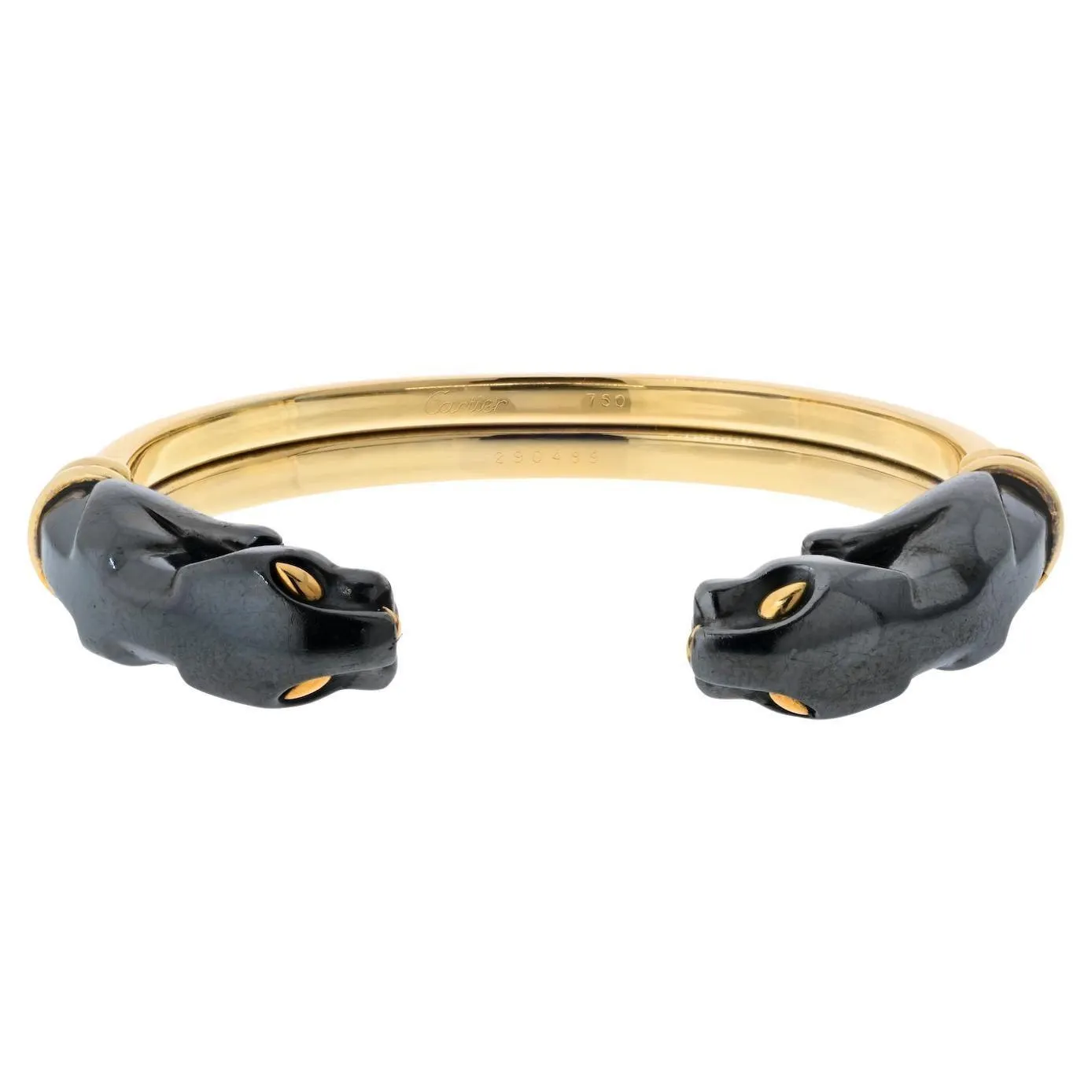 Cartier 18K Yellow Gold Hematite Double Panthere Cuff Bracelet