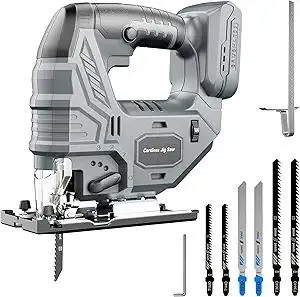 Cordless Jigsaw Compatible with DeWalt 20V Battery, Brushless Motor, 7-Speed Variable Control, 3200 RPM, 800W Power, 0–45° Bevel, LED Light, 6 Blades Included (Tool Only)