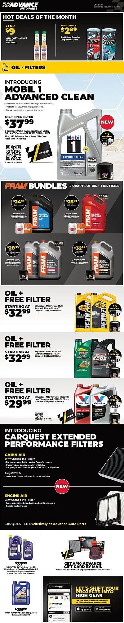 Weekly ad Advance Auto Parts flyer from October 30 to November 26 2025 - Page 1