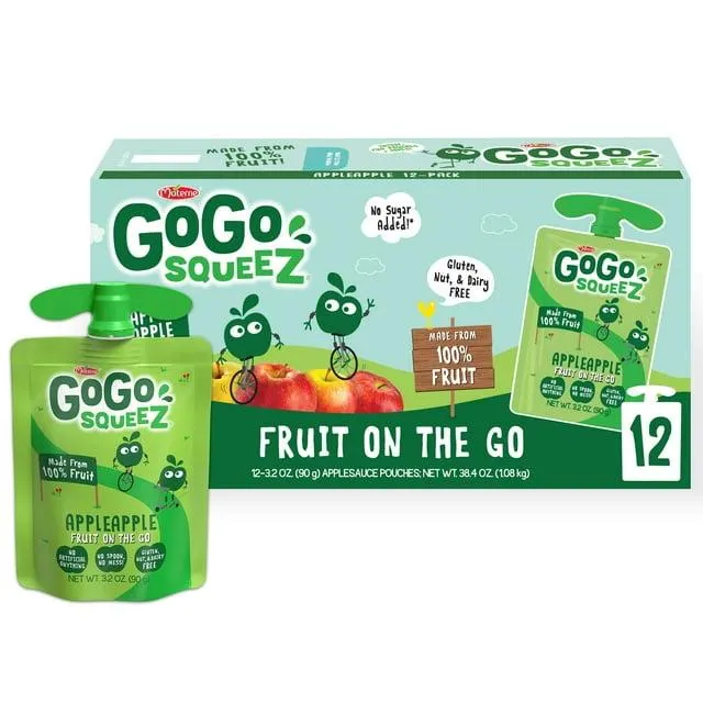 GoGo squeeZ Fruit Blend Snack, Apple Apple, 12 ct