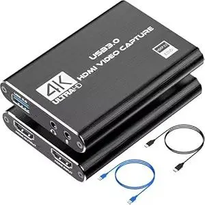 4K HDMI Capture Card for Streaming, Full HD 1080P 60FPS USB 3.0 Cam Link Game Audio Video Capture Card, Work with Camera/Nintendo Switch/Xbox/PS4/PS5/PC/OBS (Black)