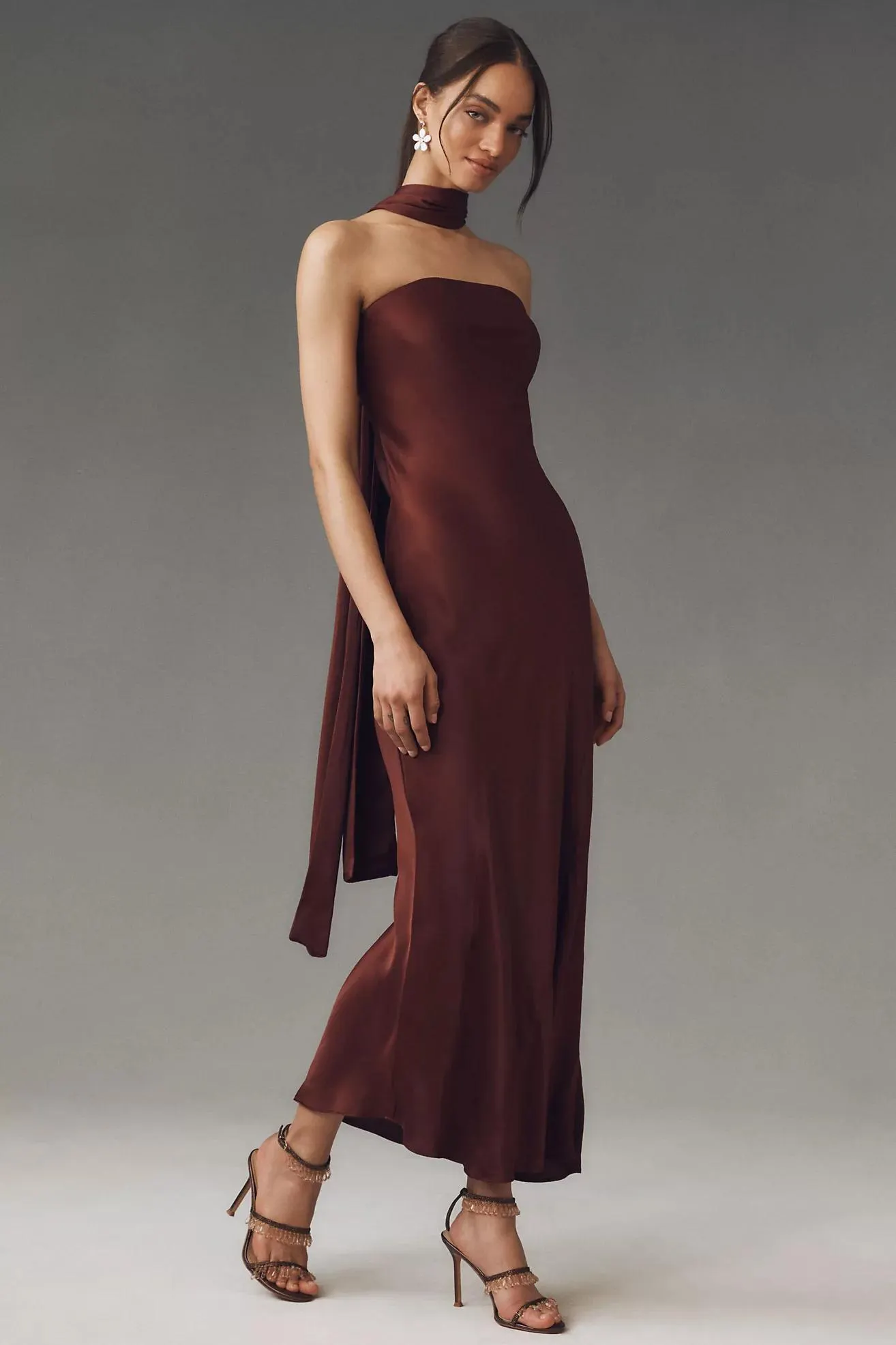 BHLDN Leah Strapless Satin Scarf Slip Midi Dress