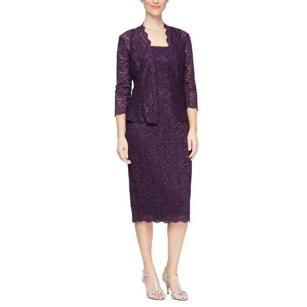 Womens SLNY 2pc. Lace Tea Length Jacket Dress