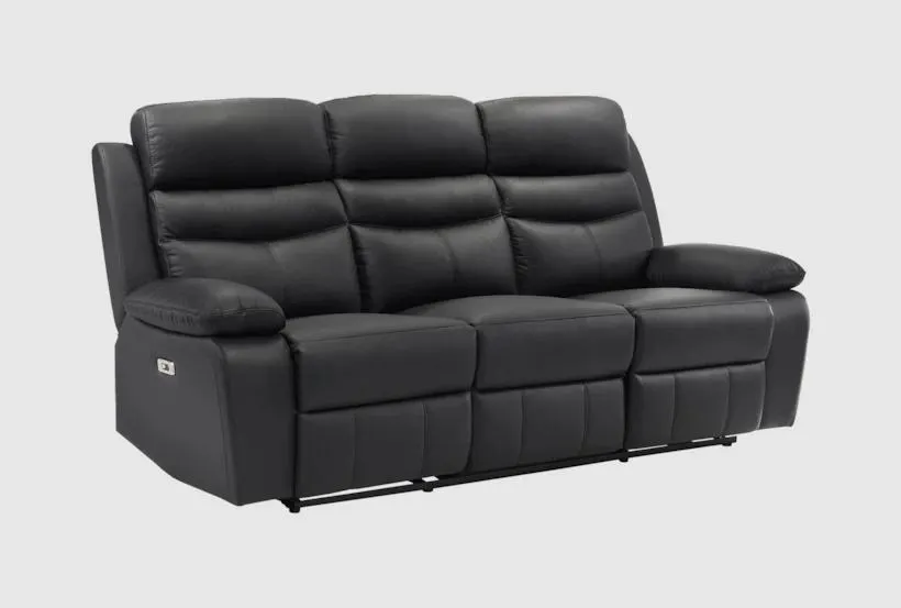 Marigold Black Leather 86" Power Reclining Sofa With USB