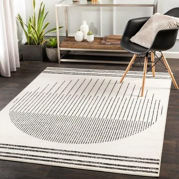 Livabliss Joel Mod Black/Ivory Ombre Geometric Striped Area Rug