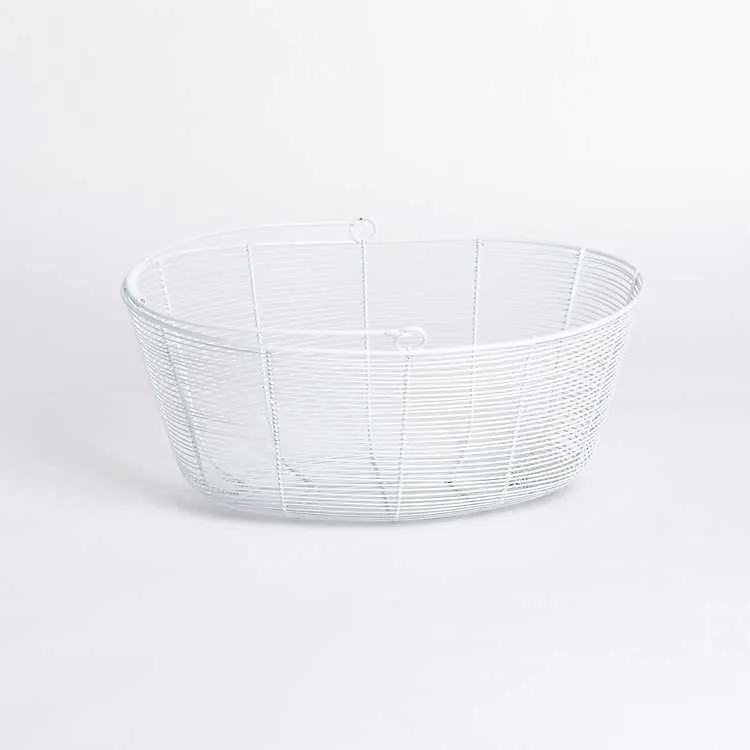 White Metal Wire Basket with Handle