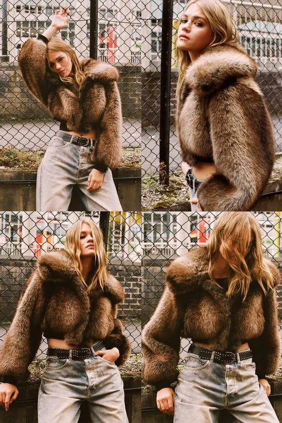 Premium Tipped Natural Faux Fur Bomber Coat