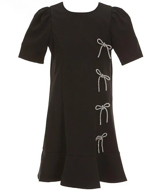 Big Girls 7-16 Short Sleeve Bow-Accented Scuba Dress