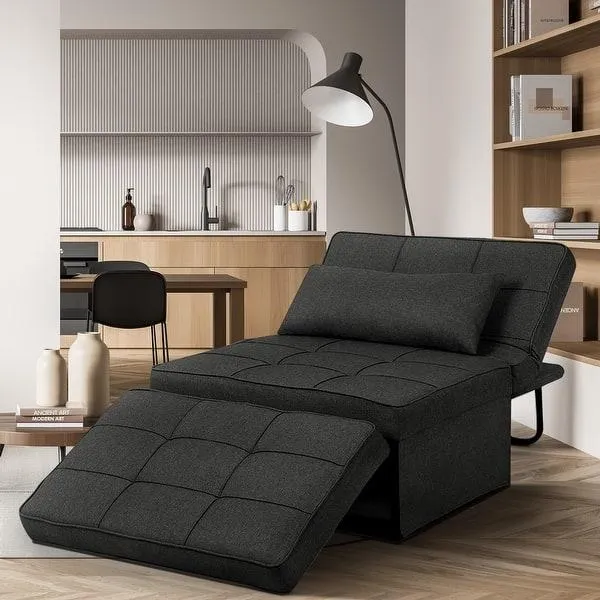Convertible Futon Sofa Bed Sleeper Sofa Chair Couch Folding Ottoman Back Adjustable for Living Room